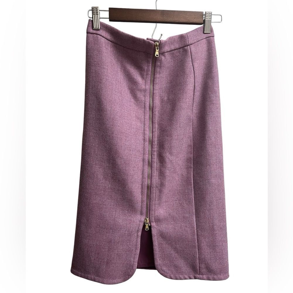 J. Crew Women’s Mauve Pink Wool Zip Asymmetrical Midi Pencil Skirt SZ 0